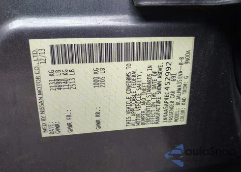 2014 Nissan Maxima 3.5 Sv from USA, damaged, VIN 1N4AA5AP4EC452992